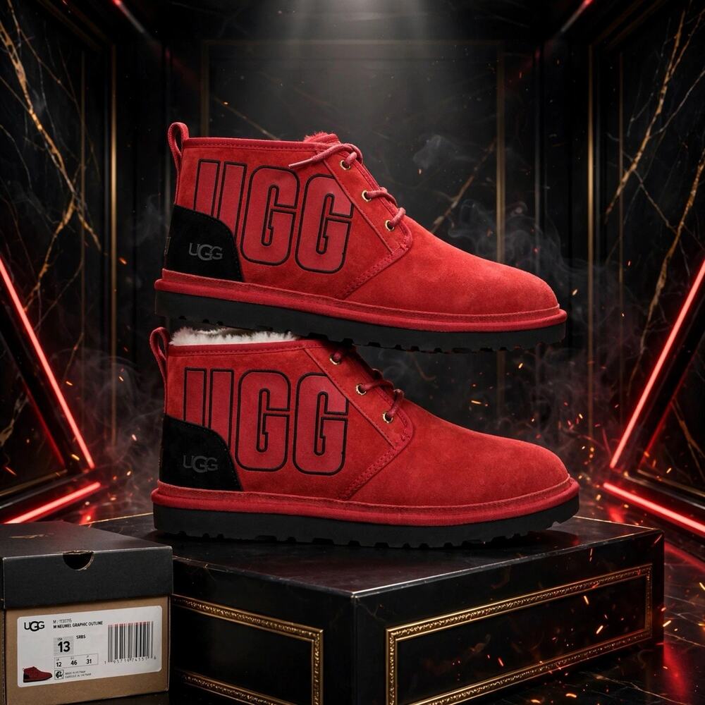 Size 13 - UGG Neumel Graphic Boot 1130715 Samba Red Black SRBS DS Suede